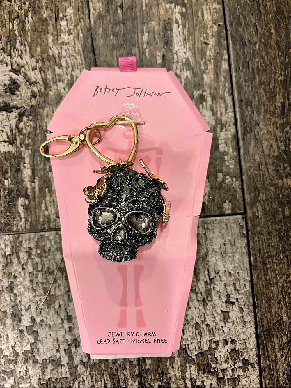 Betsey Johnson Crystal Skull and Butterfly Bag Charm Keychain